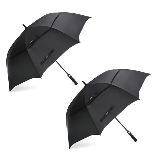 G4Free 2 Pack Extra Large 68 Inch Golf Umbrella Automatic Open Oversize Double Canopy Vented Windproof Waterproof Stick Umbrellas (Black)