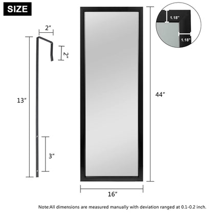 MIRUO Over The Door Mirror Full Length with Hanging Brackets, or Leaning Against Wall Mounted On Wall, Door, 44''x16'', Black (JJ01397AAF- AM002)