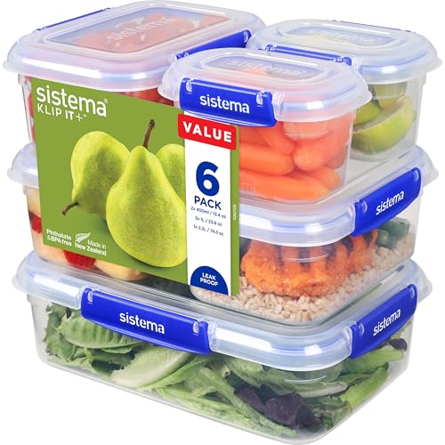 6 Pack Sistema Food Storage Containers (Leakproof & Airtight)