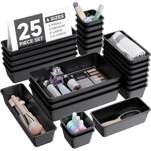 25 Pack Plastic Drawer Organizer Trays 4 Sizes