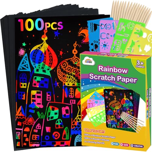 100 Count Scratch Art Paper Kit for Kids