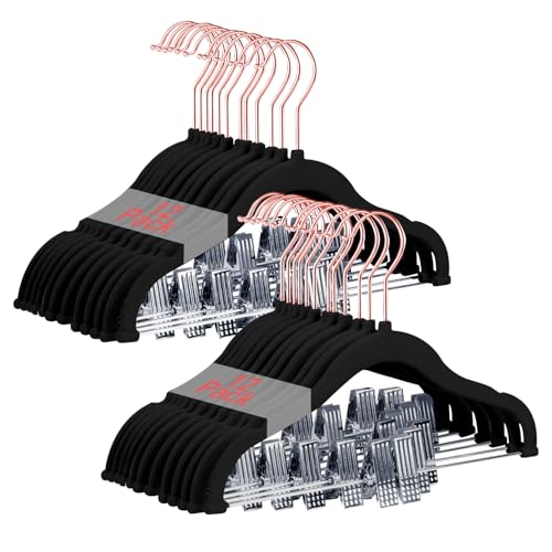 24 Pack Kids Velvet Hangers with Clips