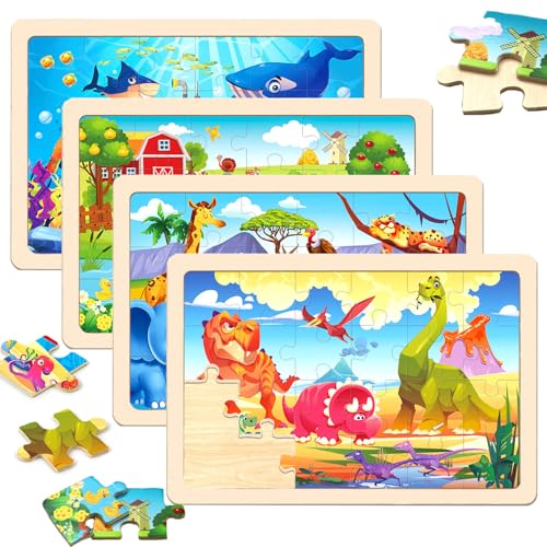 4 Pack Wooden Dinosaur Animal Kids Jigsaw Puzzles