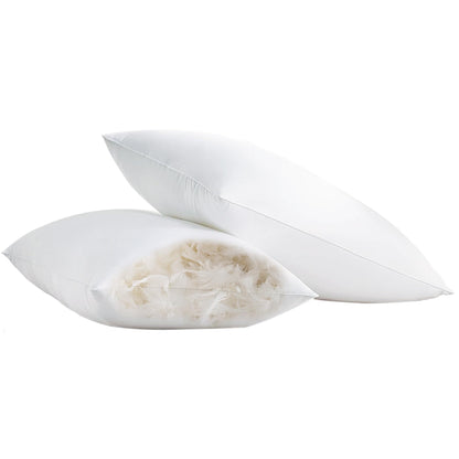 Goose Down Feather Pillows Standard Size Set of 2 Pack (20x26in) White Breathable Fluffy Hotel Collection Bed Pillows for Sleeping Medium Firm Support for Back Stomach or Side Sleepers