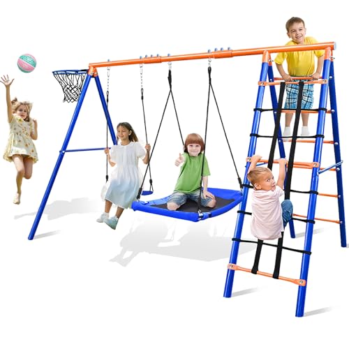 5-in-1 Heavy-Duty Metal Outdoor Swing Set Playset
