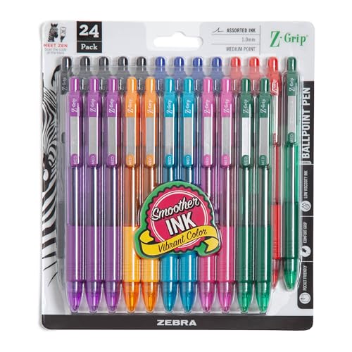 24 Pack Zebra Pen Z-Grip Retractable Ballpoint Pens