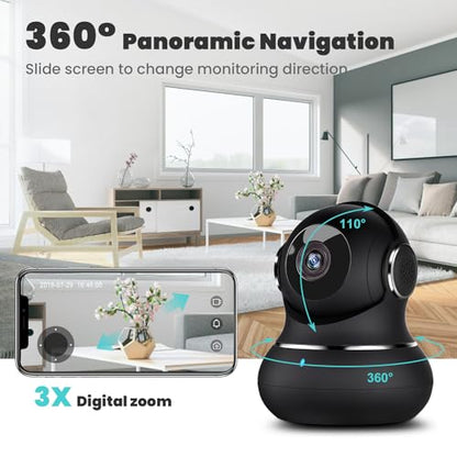 litokam 2K Indoor Security Camera, 360° Cameras for Home Security Indoor with Motion Detection, Pet Camera with Phone App, Baby Monitor-Night Vision
