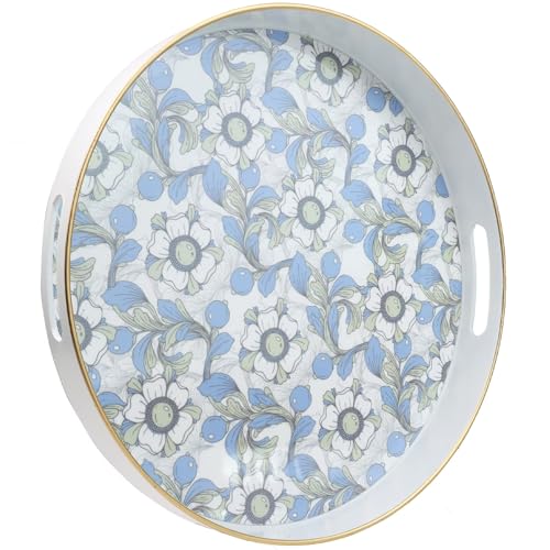 Round Serving Tray with Handles for Ottoman and Table
