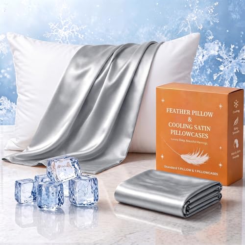 Goose Down Feather Pillow with Satin Pillowcase