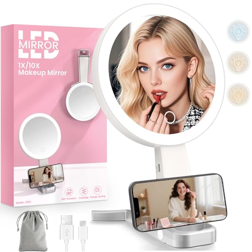 Rechargeable 10X Lighted Double-Sided Makeup Mirror