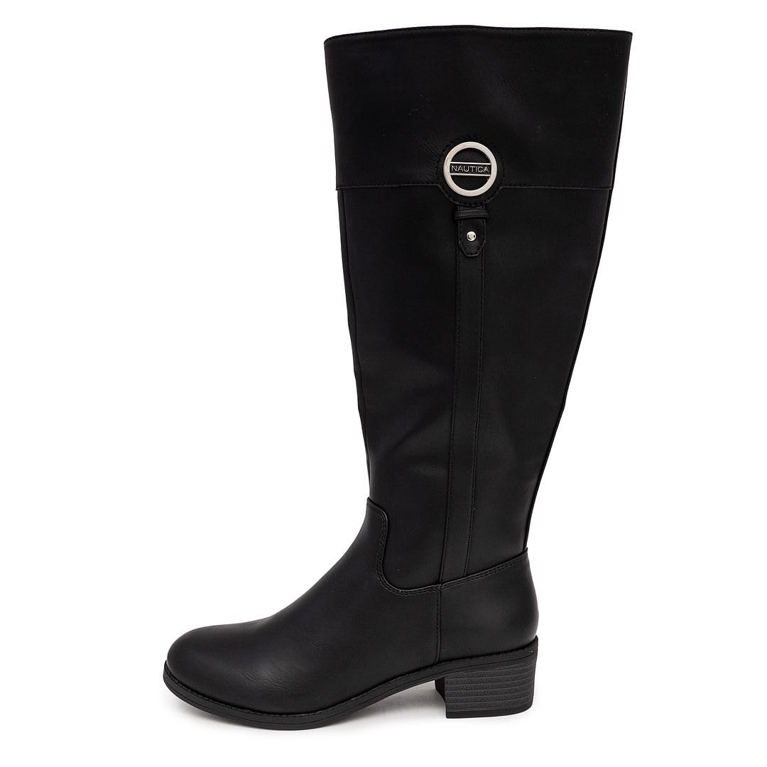 Nautica Women's Tall Shaft Riding Boots: Stylish Knee-High Dress Shoes for Fall & Winter-Ginger Lily 2-Black Size-8.5