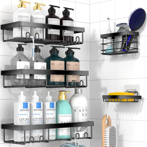 Moforoco Adhesive Shower Caddy Organizer Shelves Rack - 5 Pack Corner Bathroom Storage Organization, Home&Kitchen Decor Inside RV Accessories, Hanging First House Apartment Furniture Camper Essentials