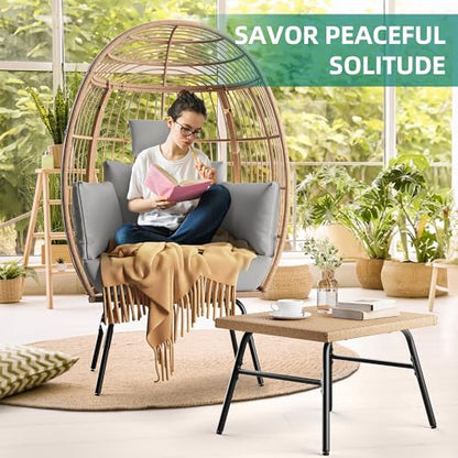 YITAHOME Outdoor Egg Chair with Footrest, Patio Wicker Basket Chair with 2-in-1 Ottoman, Indoor Egg Chairs with Stand & Cushion Cocoon Chair for Bedroom, Outside, Balcony (Grey)