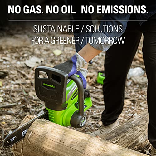 Greenworks 40V 12" Cordless Compact Chainsaw (Great For Storm Clean-Up, Pruning, and Camping), 2.0Ah Battery and Charger Included