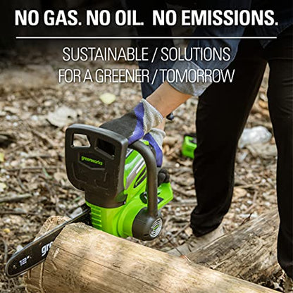 Greenworks 40V 12" Cordless Compact Chainsaw (Great For Storm Clean-Up, Pruning, and Camping), 2.0Ah Battery and Charger Included
