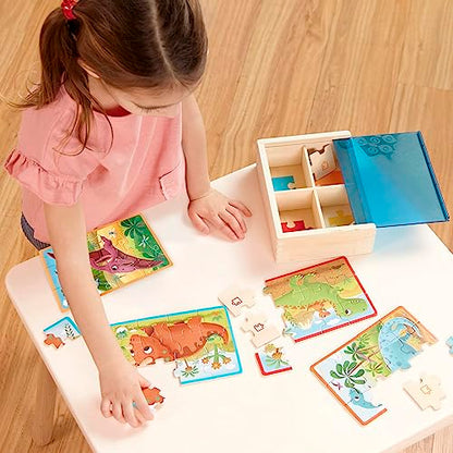 3-Pack Wooden Puzzles for Kids - Pets, Dinos, Trucks