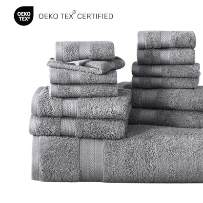 LANE LINEN Grey Bath Towels for Bathroom Set - 100% Cotton 6 Pc Towels Set, Absorbent Bathroom Towel Set, 2 Bath Towels, 2 Hand Towels, 2 Wash Cloths for Your Body and face - Grey Bath Towels Set