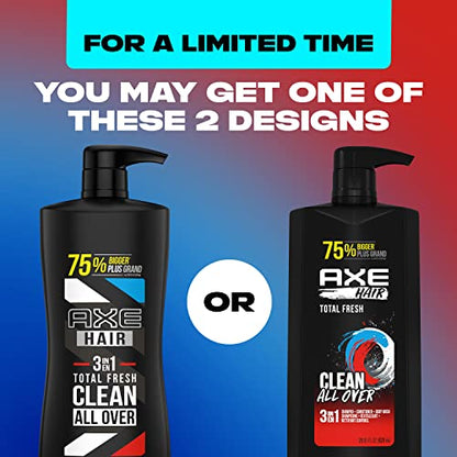 AXE 3-in-1 Body Wash Shampoo and Conditioner Easy Hair and Body Wash For Men Wash and Care Total Fresh Light and Fresh Scent Men's Shampoo 28 oz 4 Pack