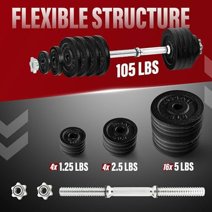 Yes4All 105lbs Pair Adjustable Dumbbell Set with Weight Plates, Star Lock Collars/Connector, 40lbs to 200lbs Adjustable Weight Plates Set
