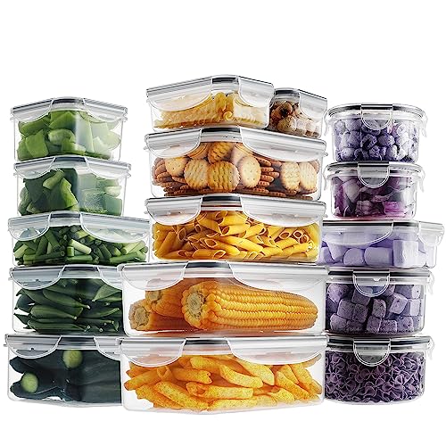 HOMBERKING 32 Pieces Food Storage Containers Set with Snap Lids (16 Lids + 16 Containers), Plastic Containers, BPA-Free Lunch Container Bento Box for Home, Black