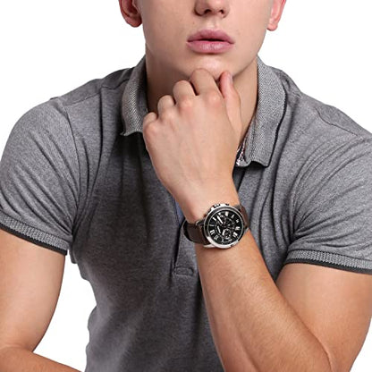 Fossil Men's Grant Quartz Stainless Steel and Leather Chronograph Watch, Color: Silver, Brown (Model: FS4813)