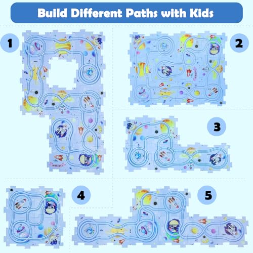 Floor Puzzles for Kids, Puzzle Track Car Play Set, Educational Montessori Toys for 3 4 5 6 Year Old Boys, 3 4 5 6 Year Old Boy Birthday Gift(Universe)