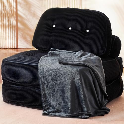Folding Flannel Futon Sofa Bed with Pillow