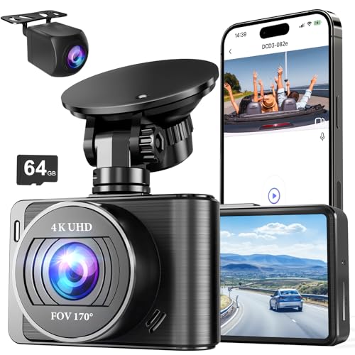 4K/1080p Dash Cam Front Rear WiFi 64GB SD