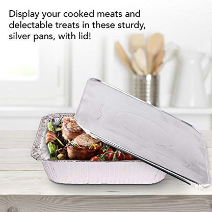 Foil Pans with Lids - 9x13 Aluminum Pans with Covers - 25 Foil Pans and 25 Foil Lids - Disposable Food Containers Great for Baking, Cooking, Heating, Storing, Prepping Food Silver