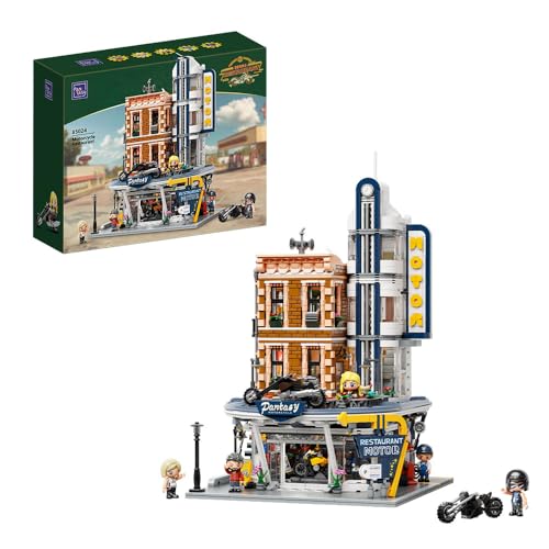 Motorcycle Diner Building Set with 4 Bikes, 5 Figures