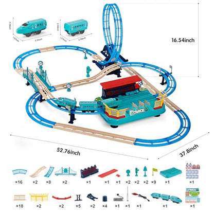 Toy Train Race Track Set 85pcs - Battery-Powered Electric Toddlers Travel Train Railroad Toy, Glow in The Dark High Speed Railway Racer Car Track Playset, DIY Birthday Gifts for Kids Boys Girls