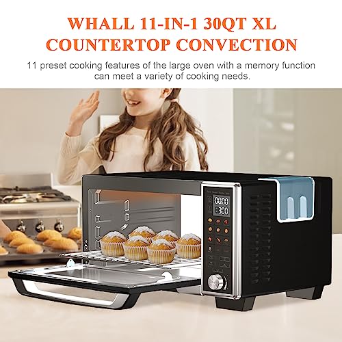 WHALL Toaster Oven Air Fryer, Max XL Large 30-Quart Smart Oven,11 function Toaster Oven Countertop with Steam Function,12-inch Pizza,6 slices of Toast, 4 Accessories Included, Stainless Steel /1700W