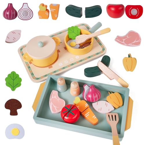 24 Piece Wooden Pretend Play Kitchen Set for Kids