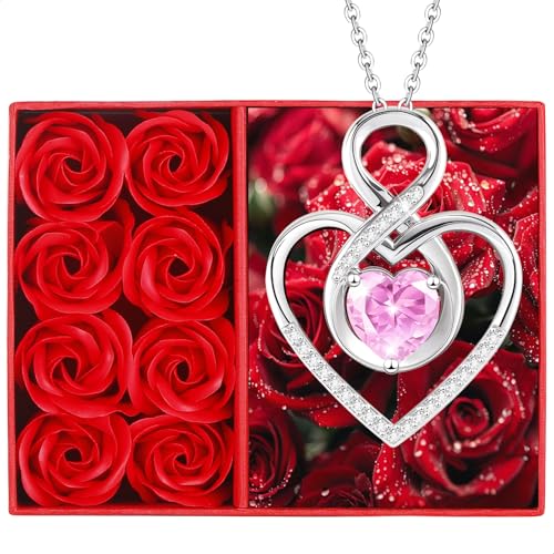 Infinity Heart Tourmaline Birthstone Pendant Necklace