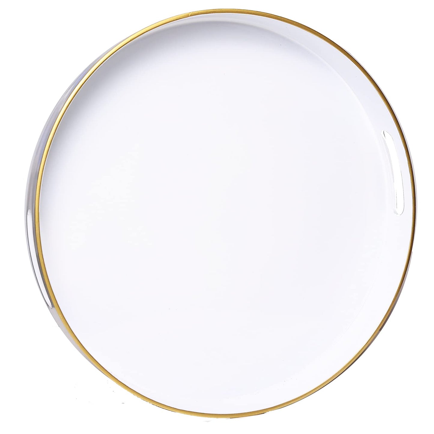 Spsyrine Round White Decorative Tray, 13" Plastic Serving Table Tray with Handles for Breakfast, Round Modern Ottoman Tray for Coffee Table, Bathroom, Kitchen, Living Room