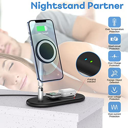 GEJIUCAI 3 in 1 Magnetic Wireless Charger, Adjustable Charging Station for Apple iPhone/iWatch/Airpods, Compatible with iPhone iPhone 14 13 12 Pro Max Mini, Airpods 3/2/Pro, iWatch 7/6/SE/5/4/3/2