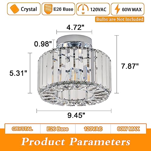 BUXVRCS Crystal Ceiling Light Fixture - Semi Flush Mount Ceiling Light Modern Chandelier Hallway Light Fixtures Ceiling Flush Mount Light Fixtures for Kitchen Bedroom Bathroom Entryway (Silver)