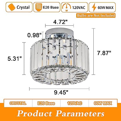 BUXVRCS Crystal Ceiling Light Fixture - Semi Flush Mount Ceiling Light Modern Chandelier Hallway Light Fixtures Ceiling Flush Mount Light Fixtures for Kitchen Bedroom Bathroom Entryway (Silver)