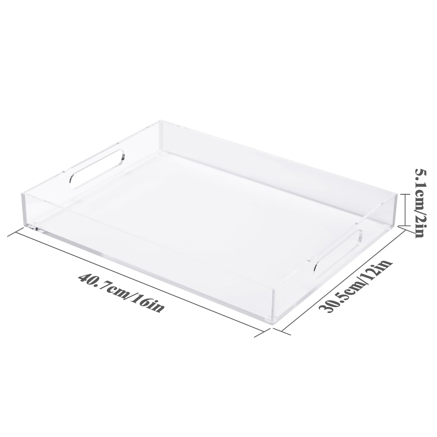 Clear Serving Tray Acrylic Tray Organizer, Ottoman Serving Tray for Coffee Table, Bathroom, Vanity, TV Table, Plastic Plastic for Eating 12 * 16 Inch