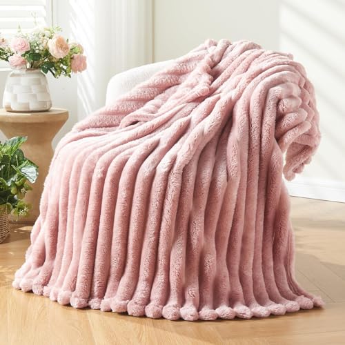 Ribbed Flannel Fleece Throw Blanket