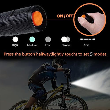 2 Pack Tactical Flashlights Torch, Military Grade 5 Modes 3000 High Lumens Led Waterproof Handheld Flashlight for Camping Biking Hiking Outdoor Home Emergency