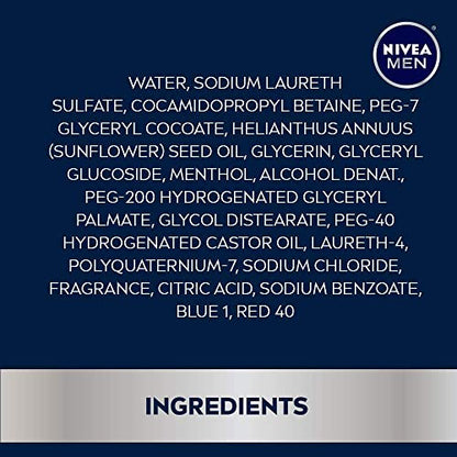 Nivea Men Cool Body Wash with Icy Menthol, Scented Body Wash for Men, 3 Pack of 16.9 Fl Oz Bottles