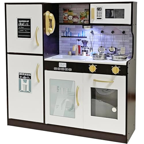 Wooden Play Kitchen Set with Light for Kids