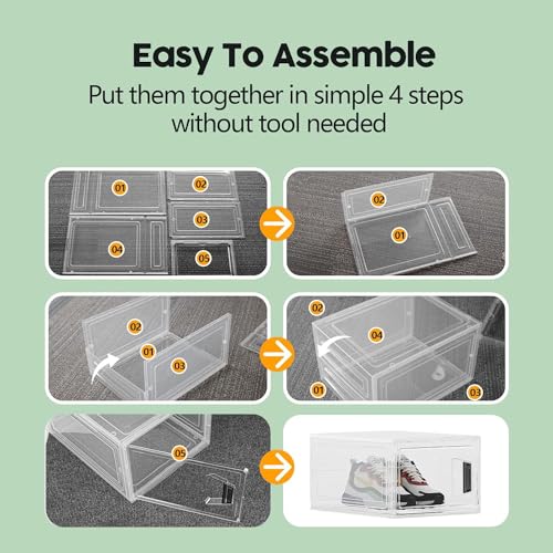 8 Packs Stackable Shoes Box,Upgraded Clear Plastic Shoe Organizer with Magnetic Door and handle for Men/Women Shoes,Sneakers Display(13.4 * 9.1 * 4.7 inch)