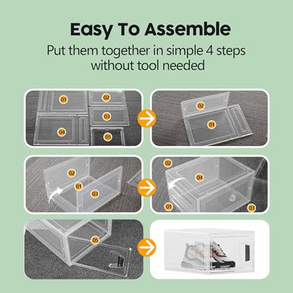 8 Packs Stackable Shoes Box,Upgraded Clear Plastic Shoe Organizer with Magnetic Door and handle for Men/Women Shoes,Sneakers Display(13.4 * 9.1 * 4.7 inch)