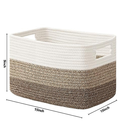 UBBCARE 3 Packs Storage Basket, Cotton Rope Baskets for Organizing Toys, Clothes, Woven Basket Bin for Shelves, Laundry Room, Bedroom, Nursery, and Living Room - Gradient Brown Basket