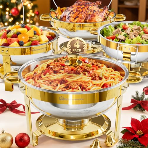 4 Pack 5QT Round Stainless Steel Chafing Dishes