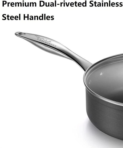 All in One Pan 10-Piece Pots and Pans Nonstick Hard-Anodized Non Toxic Cookware Set, Aluminum kitchen set pots and pans,Dishwasher Suitable, Black