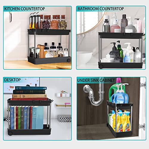 [Upgrade Wheels] Durmmur 2 Packs Under Sink Organizers and Storage, Multi-Purpose 2 Tier Bathroom Organization Countertop or Undersink Shelf, Kitchen Under Cabinet Container Basket Caddy