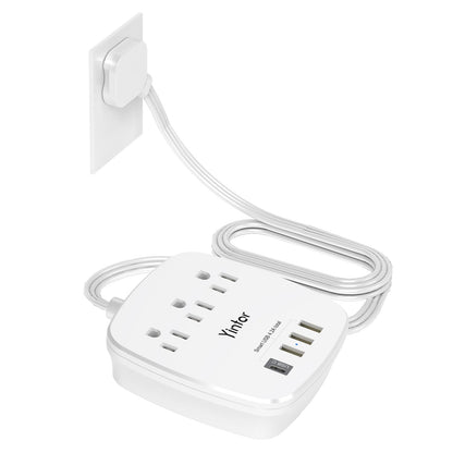 6 Ft Flat Extension Cord with 3 Outlets & USB